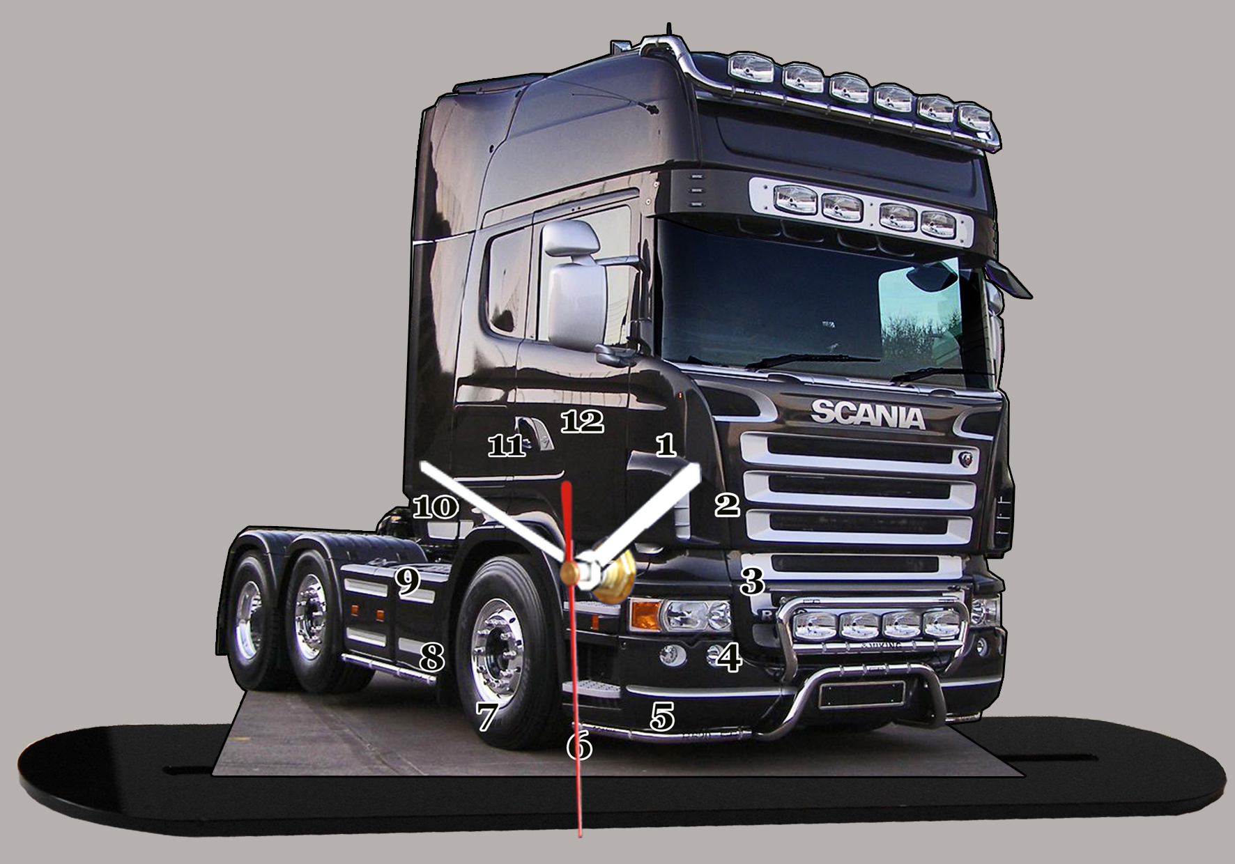 CAMION, TRUCK, SCANIA SCARFACE -17 en HORLOGE MINIATURE SUR SOCLE