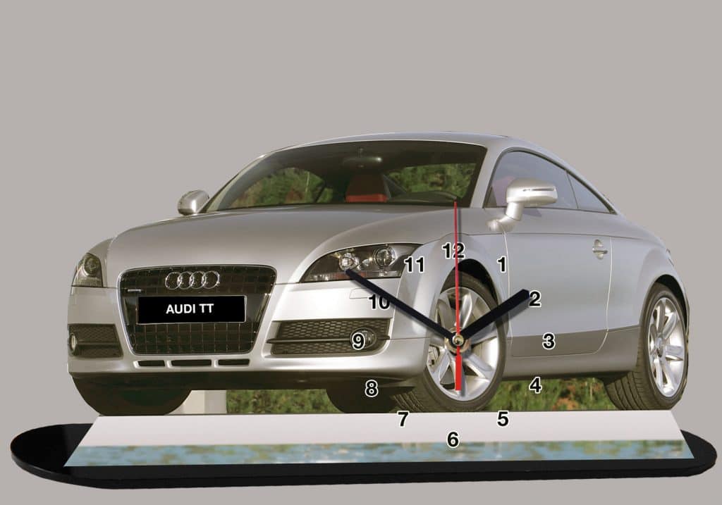 Miniatura Audi TT Con Orologio - Modellino In Plexiglass 20x30 Cm - Collezione Da Parete