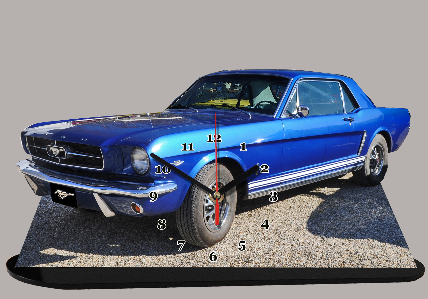 Ford Mustang 08 Bleue auto horloge miniature