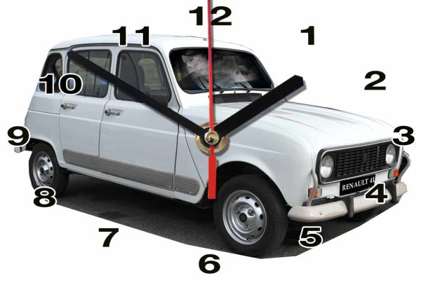 Renault 4 L blanc -01m en horloge murale