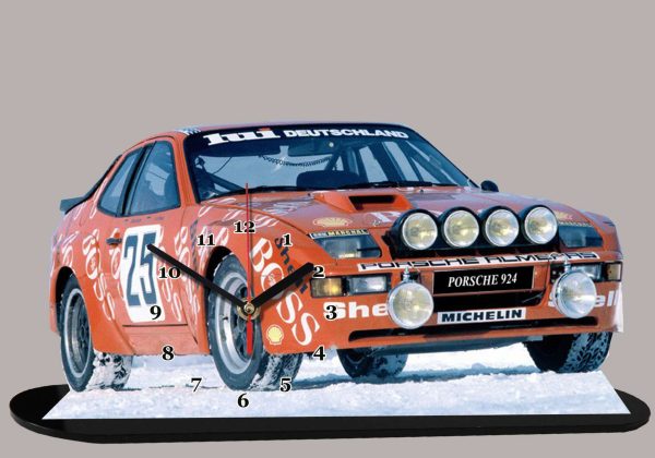 Porsche 924 rouge -08 en horloge miniature