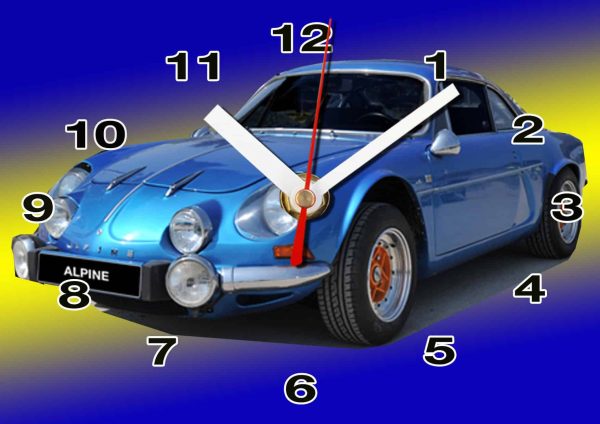 Alpine A110 bleu en horloge murale 01