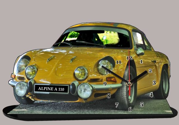 Alpine Renault A110 jaune -05 en horloge miniature