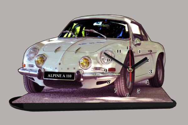 Alpine Renault A110 blanc -01 en horloge miniature