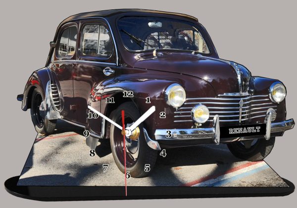 Renault 4cv rouge, 6 moustaches en horloge miniature 05