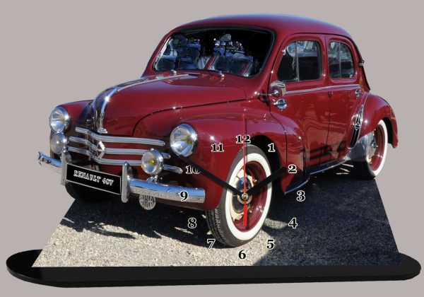 Renault 4cv rouge, 3 moustaches en horloge miniature 06