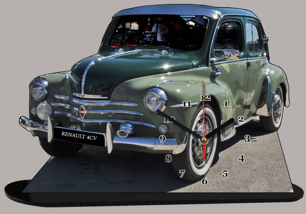 Renault 4cv vert, 3 moustaches en horloge miniature 07