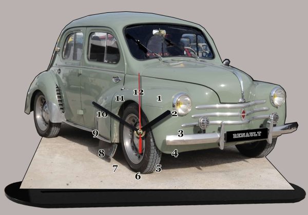 Renault 4cv vert, 3 moustaches en horloge miniature 08