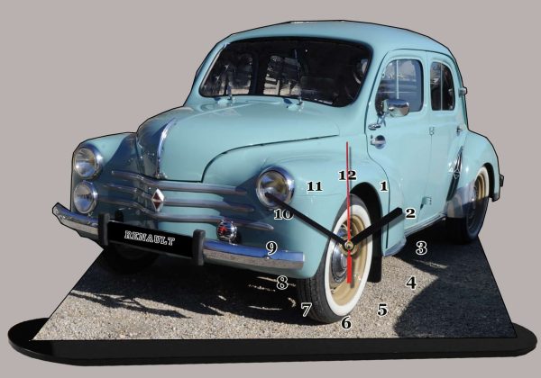 Renault 4cv bleu, 3 moustaches en horloge miniature 09