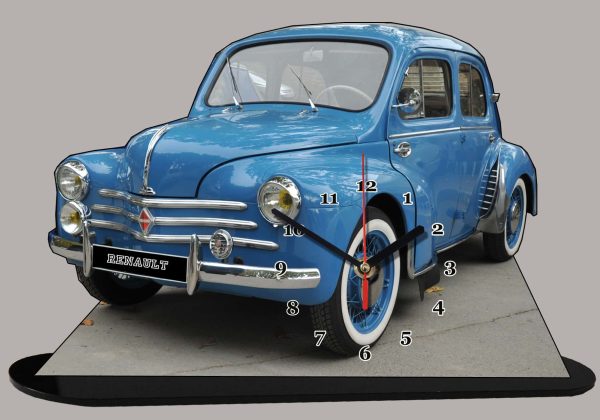 Renault 4cv bleu, 3 moustaches en horloge miniature 10