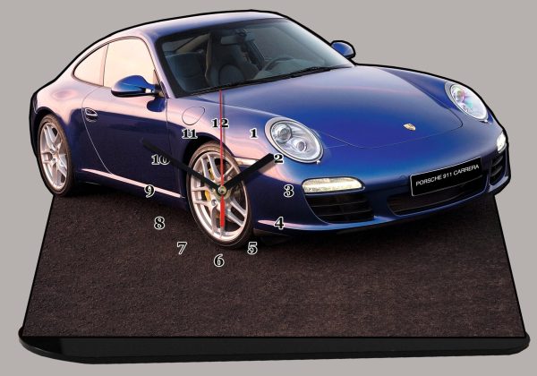Porsche 911 Carrera bleue auto horloge miniature