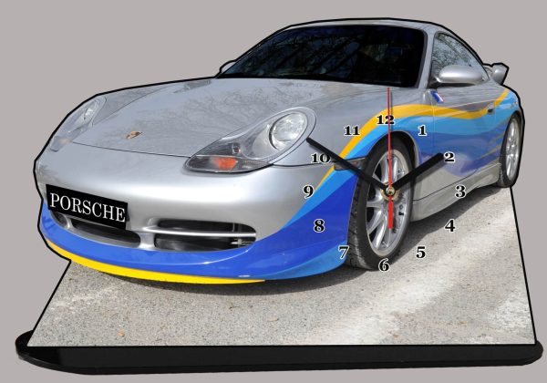 Porsche 911 grise et bleue en auto horloge miniature