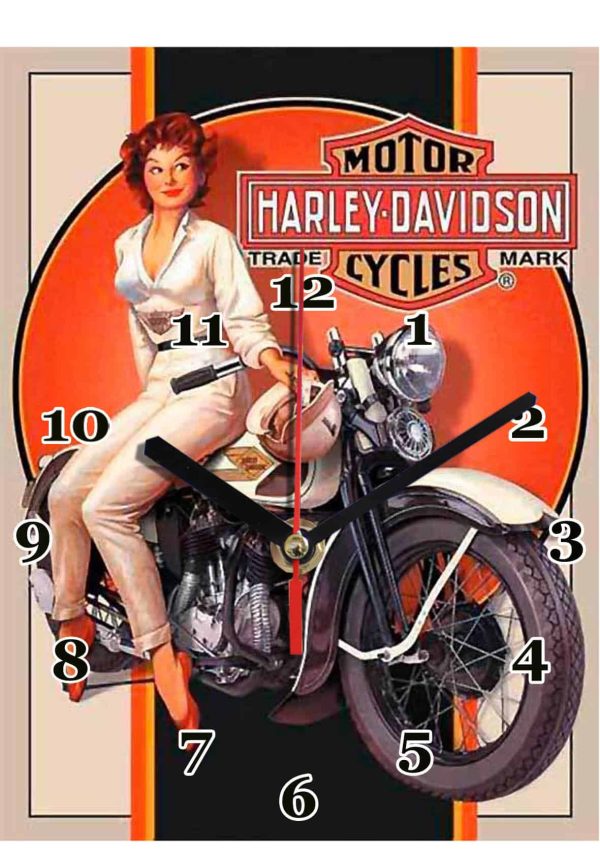 Harley Davidson pub-02hm rétro vintage et pin up en horloge murale