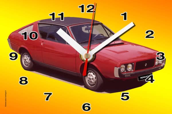 Renaullt 17 rouge en horloge murale sur plaque alu