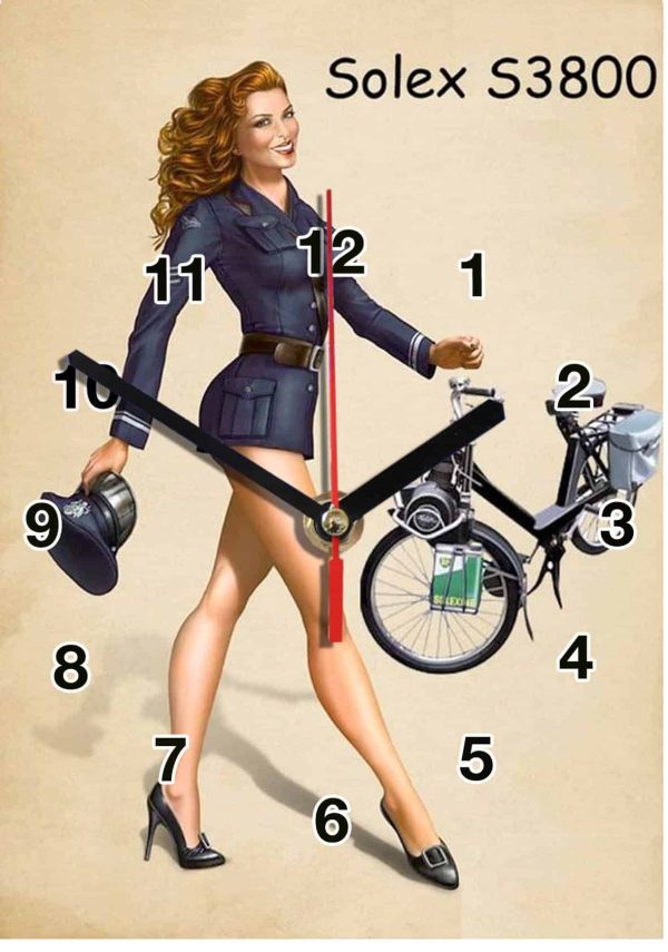 Velosolex-02-hm,d'après une affiche publicitaire en horloge murale alu