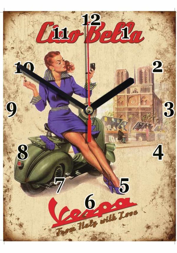 Publicité vintage Vespa-02hm en horloge murale