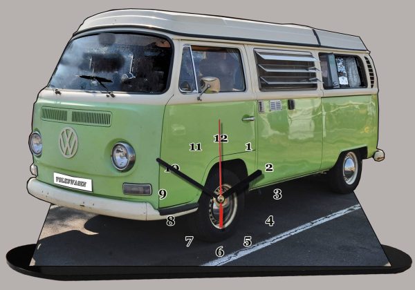 Volkswagen vw combi T2 vert 1967 en horloge miniature sur socle 02