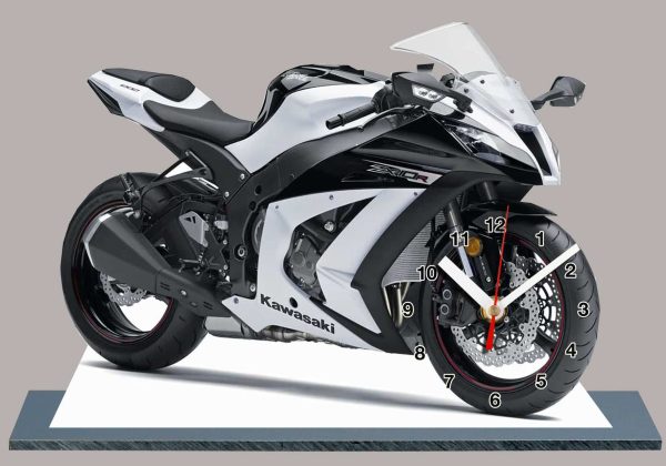 Moto, Kawasaki ZX 10R en horloge miniature sur socle 14