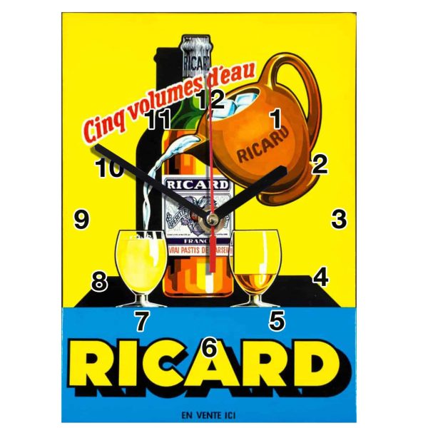 Pub Ricard vintage, d'après une affiche rétro en horloge murale alu 02
