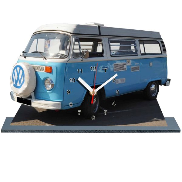 combi VW bleu ciel et blanc en miniature