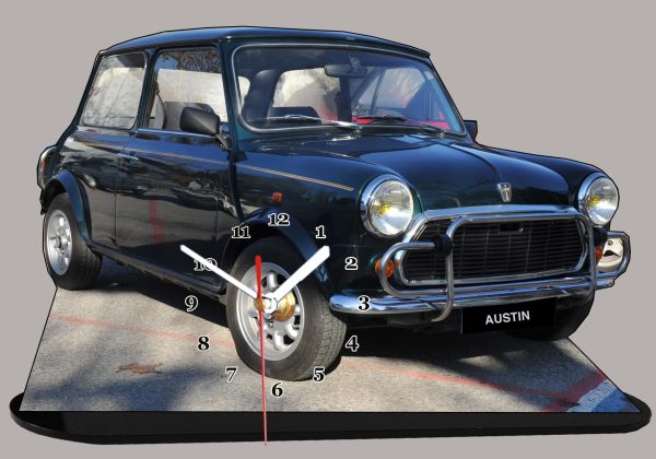 Austin mini noire en horloge miniature 09