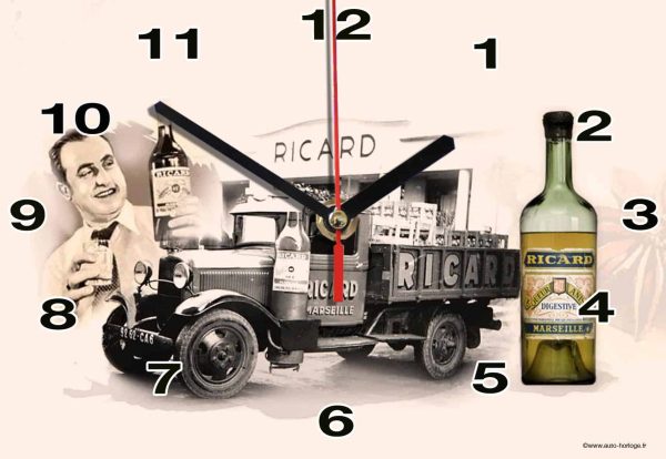 Ricard publicité, Camion Ricard, d'après une affiche rétro en horloge murale alu 01