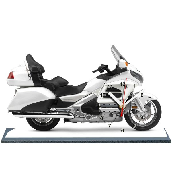 Honda Goldwing blanc 2017, moto en horloge miniature sur socle 15